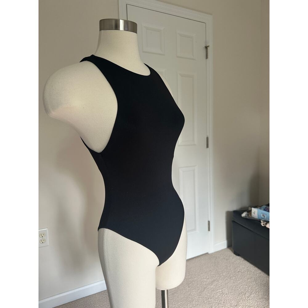 Zara sheen black high neck sleeveless bodysuit, size small, NWOT